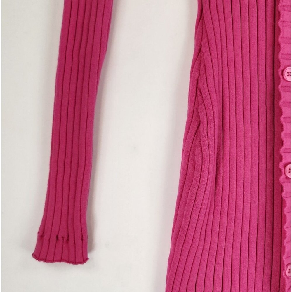 Endless Rose Dress Womens Small Pink Rulffe V Neck Ribbed Button Down Knit Mini - Picture 9 of 11